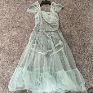 aqua velvet leo w/ flowy mesh skirt dance costume